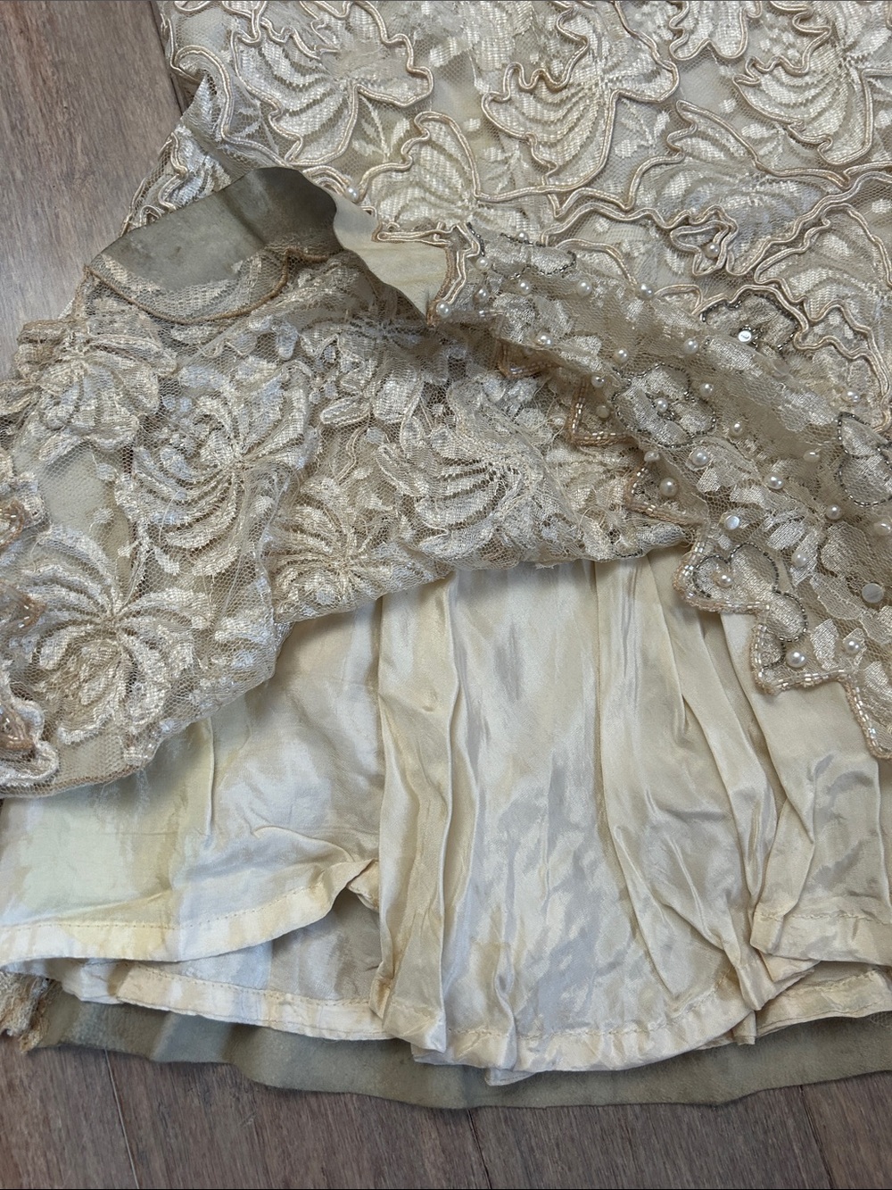 VTG lace suede layered beaded midi Floral Mermaid Skirt - Cream size M - Picture 7 of 14